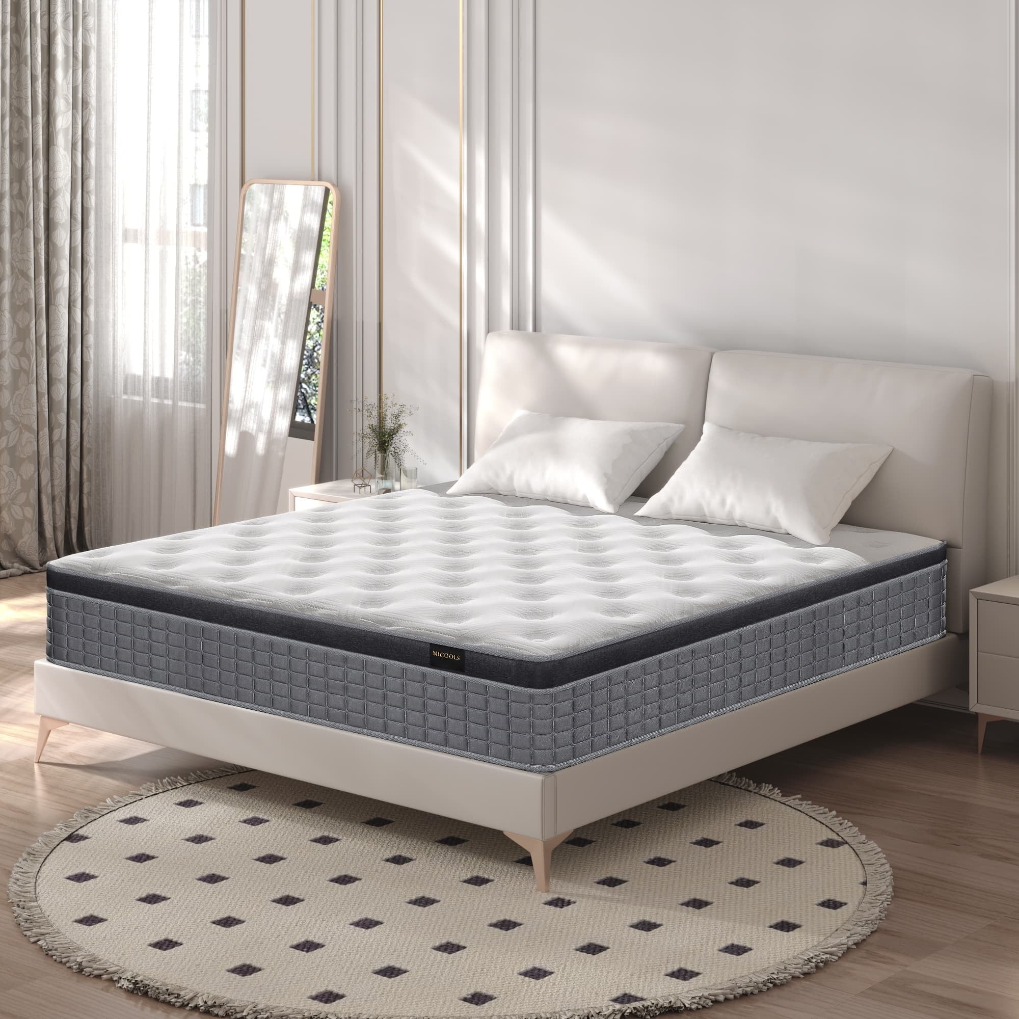 Full Size Black and White Pillowtop Gel Memory Foam Mattress