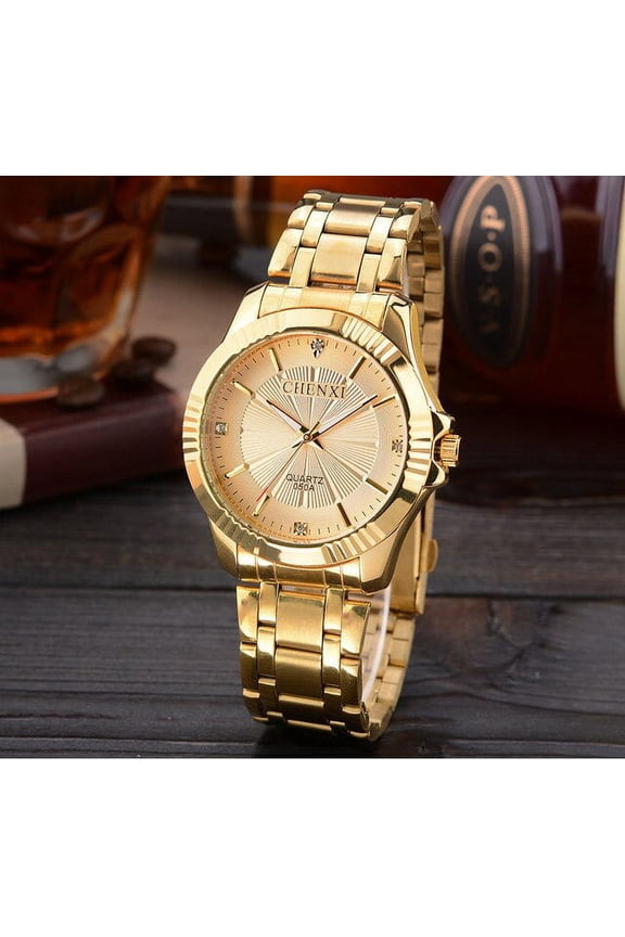 Brand Famous Noble Gentlmen Watch Classic Luxury Gold Stainless Steel Quartz Male Watches Fashion Delicate Gift Clock Men