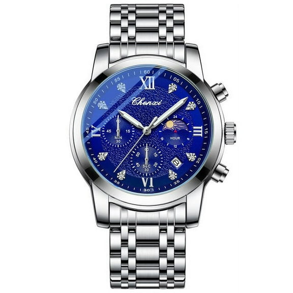CHENXI Fashion New Watch Men Luxury Stainless Steel Quartz Wristwatch Mens Waterproof Sport Watches Moon Phase Function Clock