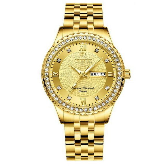 CHENXI Luxury Rhinestone Golden Stainless Steel Watch Men Business Quartz Clock Waterproof Wrist Watches Relogio Masculino