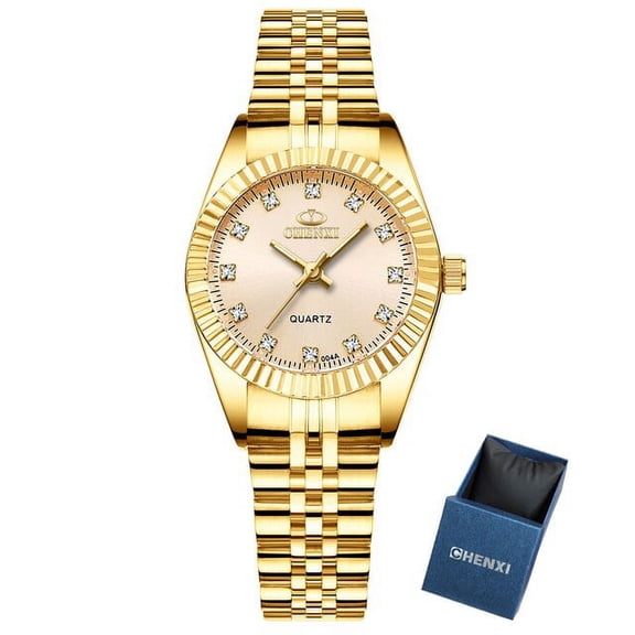 CHENXI Men Fashion Watch Women Quartz Watches Luxury Golden Stainless Steel  Wristwatch Lovers Dress Clock in Box Gift