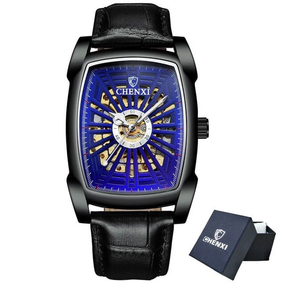 CHENXI Men Watch Automatic Mechanical Square Dial Clock Male Top Brand Business Tourbillon Leather Waterproof Man Wrist Watch