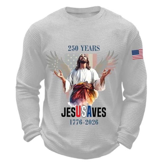 CHENge 250 Anniversary USA Shirts for Men Waffle Shirt Casual Crewneck Long Sleeve Tops 250 Years American Graphic Tshirt