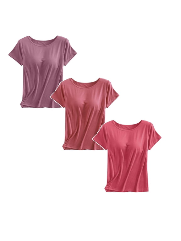 3 Piecess Cami with Built In Bra Sleeveless Slim Fit Stretch Camisole with Shelf Bra Activewear Gym Sports Wirefree Support Vests Ladies Cami Top