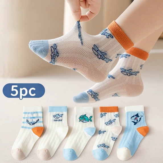 CHENge 5 Pair Cotton Crew Socks for Boys Girls (9-12 Years)