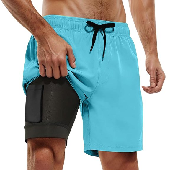 CHENge Anti-Chafe Swim Trunks with Liner Casual Tropical Print Quick Dry Beach Swimming Shorts with Liner Stretch Fabric Swimwear Bathing Suits