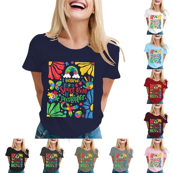 CHENge Autism Awareness Shirt Women Autism Support Acceptance Tshirt Heart Puzzle Graphic Tee Tops