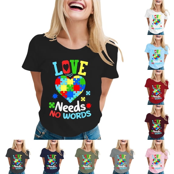 CHENge Autism Awareness Shirt Women Autism Support Month T Shirts Autism Mom Tee Autistic Acceptance Inspirational Tops