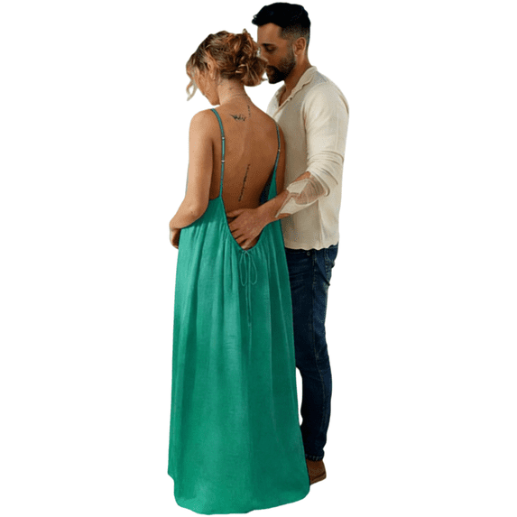 CHENge Backless Cami Dress for Women V-Neck Sleeveless Long Cami Spaghetti Strap Lounge Backless Dress with Back Tie for Indoor Summer Beach Vacation Clothes Wear