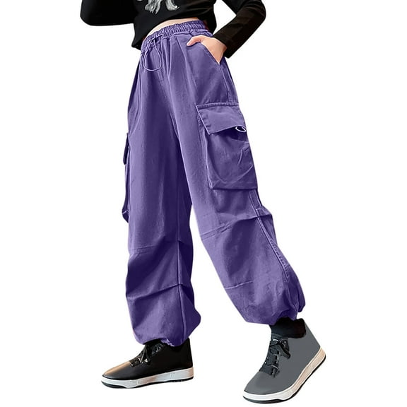 CHENge Baggy Jeans for Girls High Elastic Waisted Denim Pants Loose&oversized Athletic Wear,Purple 11-12 Years