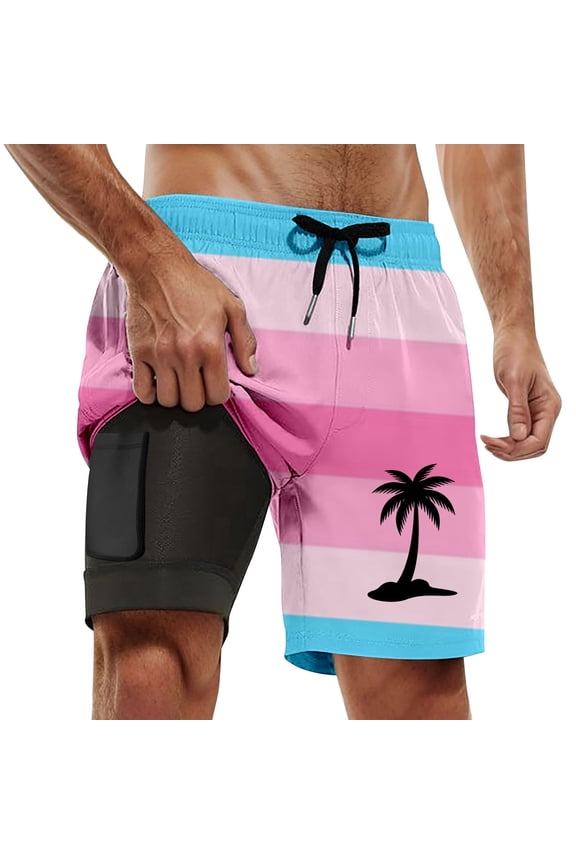 Board Shorts Fashion Tropical Print Quick Dry Surf Board Shorts with Built-In Briefs Upf 50+ Sun Protection Summer Swimwear