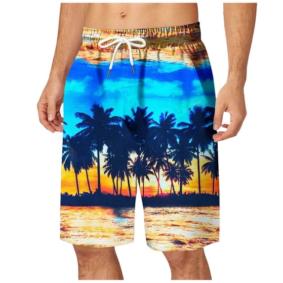 CHENge Board Shorts Men's Long Fashion Hawaiian Print Quick-Dry Patriotic Swimming Trunks with Pockets Upf 50+ Sun Protection Summer Swimwear