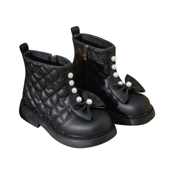 CHENge Boots For Girls,Girls Fashionable Flat Boots Comfortable Soft Sole Leather Children Ankle Booties For Everyday Wear(Z7Black,5.5-6 Years)