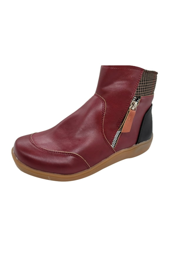 Boots for Women 2025 Fashion Velvet Round Toe Zip Up with Traction Sole Womens Cowboy Boot Winter Walking(Wine,8)