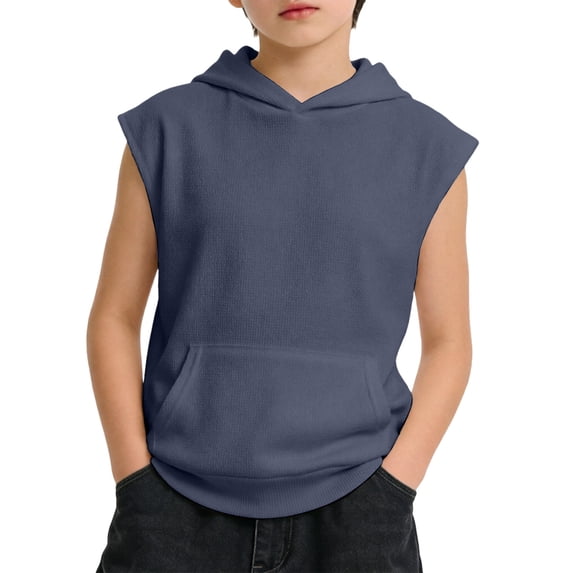 CHENge Boys Sleeveless Hoodie, Casual Pullover Hooded Sweatshirt with Kangaroo Pocket for Kids Daily and Outdoor Wear