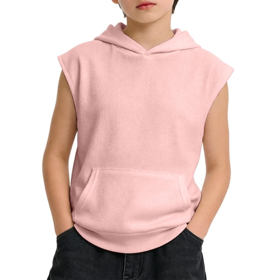 CHENge Boys Sleeveless Hoodie, Casual Pullover Hooded Sweatshirt with Kangaroo Pocket for Kids Daily and Outdoor Wear