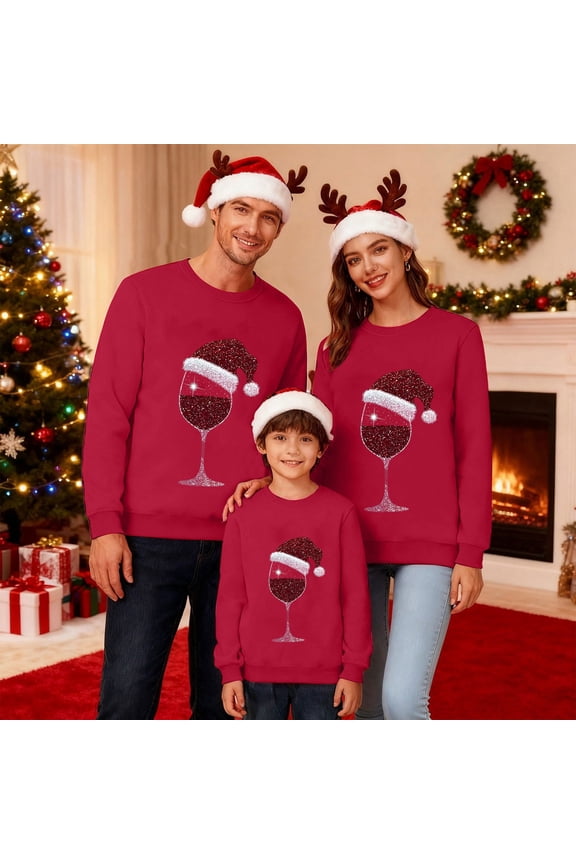 Christmas Family Matching Sweatshirt Casual Round Neck Couples Matching Outfits Xmas Holiday Party Pullover Blouse
