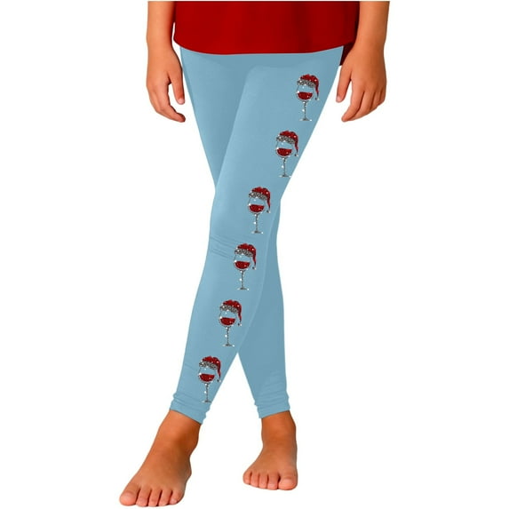 CHENge Christmas Leggings for Girls Leggings Size 10-12 High Waist Xmas Printed Yoga Pants Lightweight Stretch Tight Sports Pant Casual Fashion Butt Lifting Legging(e-Blue,7-8 Years)