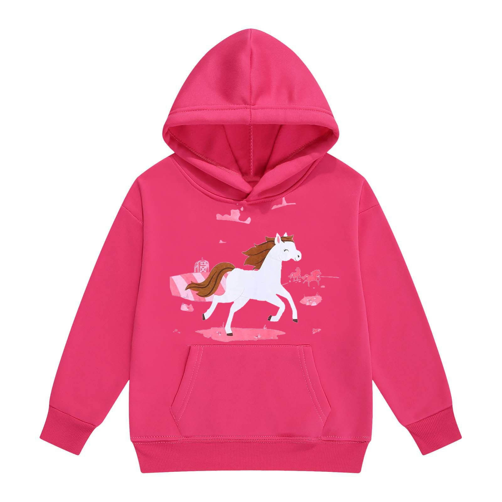 CHENge Cute Hoodies for Girls Size 1-14,Fashion Cartoon White Horse ...