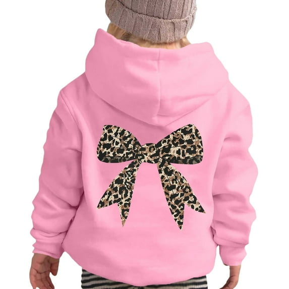 CHENge Cute Hoodies for Girls Size 3-14, Fashion Leopard Bow Printed Hooded Sweatshirts,Autumn/Winter Outfits(Pink,5-6 Years)