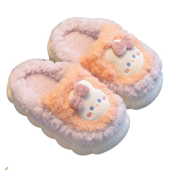 CHENge Cute Slippers for Toddler Kids Size 7-8 Animal Design Fuzzy Slipper Winter Warm Toddler Shoes (Light Pink, 7-8 Years)