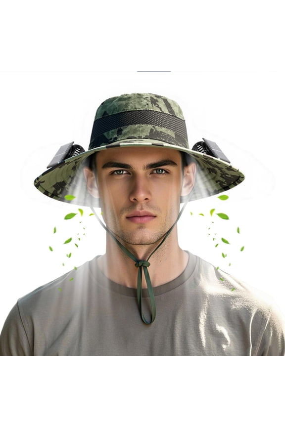 Desert Camo Dual Solar Fan Sun Hat, Rechargeable Cooling Bucket Hat for Outdoor Working Hiking Travel