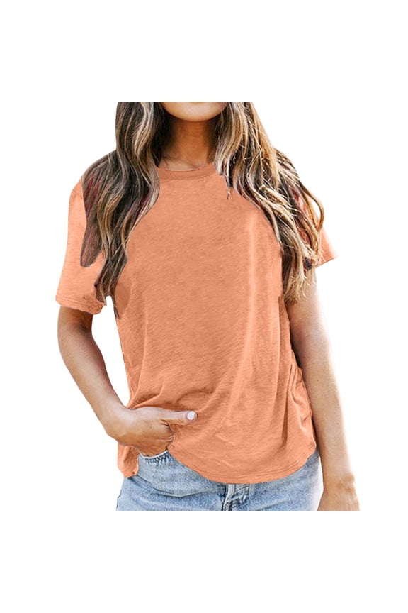Dress Shirts for Women Plus Size Scoop Neck 1/4 Sleeve Trendy Slim Fit Women's Tees Solid Workout Tops Short Sleeve Cotton Tshirts Streetwear Boyfriend Tee