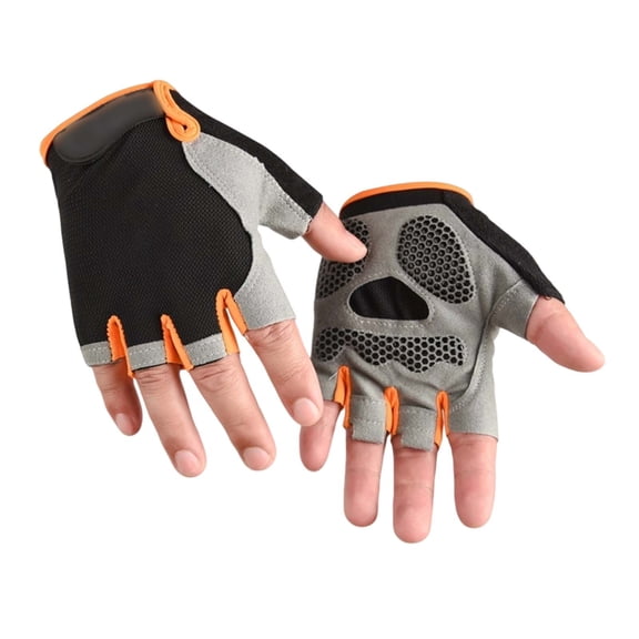 CHENge Fingerless Gloves for Kids Size 6-12,Elastic Lightweight Breathable Rock Climbing Flexible Grip Training Exercise Cycling Skateboarding Outdoor Sports Gloves(Orange,6-8 Year)