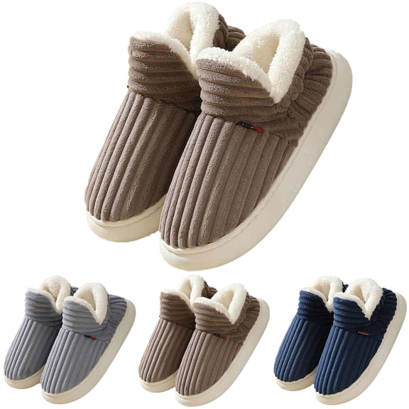 CHENge Fluffy Slippers, Men's Winter Warm Closed Slippers, Unisex Non- Thick Sole Cloud Slippers