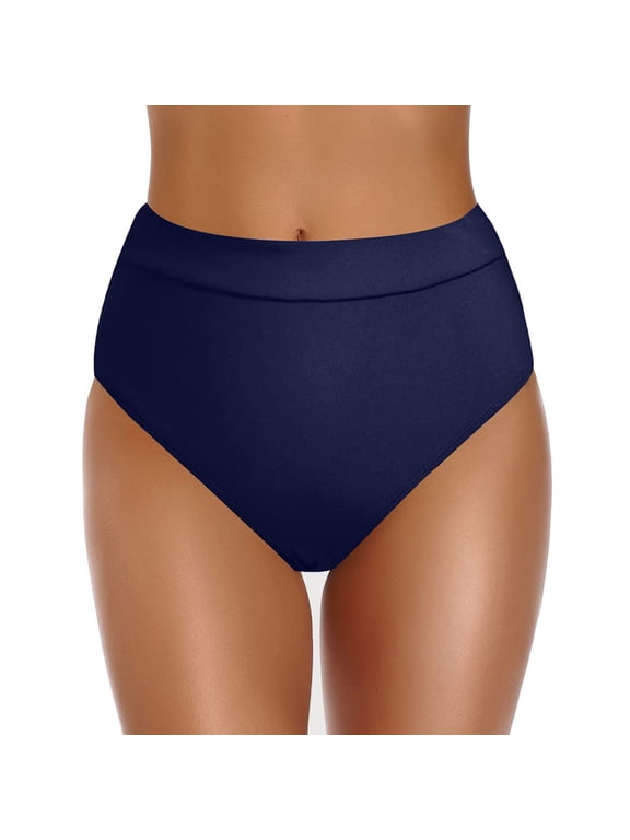 Full Coverage Bikini Bottoms for Women Mid Rise Bathing Suit Bottoms for Women Ruched Tummy Control Swim Bottoms