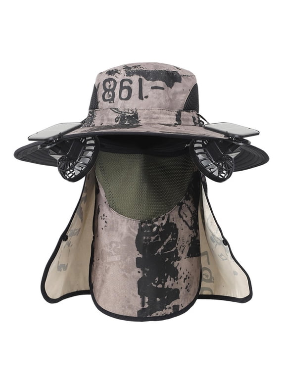 Full Coverage Solar Fan Sun Hat with Neck & Face Flap, Camo Cooling Hat for Sun Protection in Hot Weather