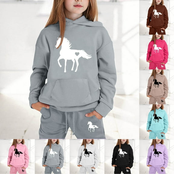 CHENge Girl's Tracksuit Sets 2 Piece Outfits Cute Hoodie Matching Jogger Sweatpants Clothes Set for 3-14 Years