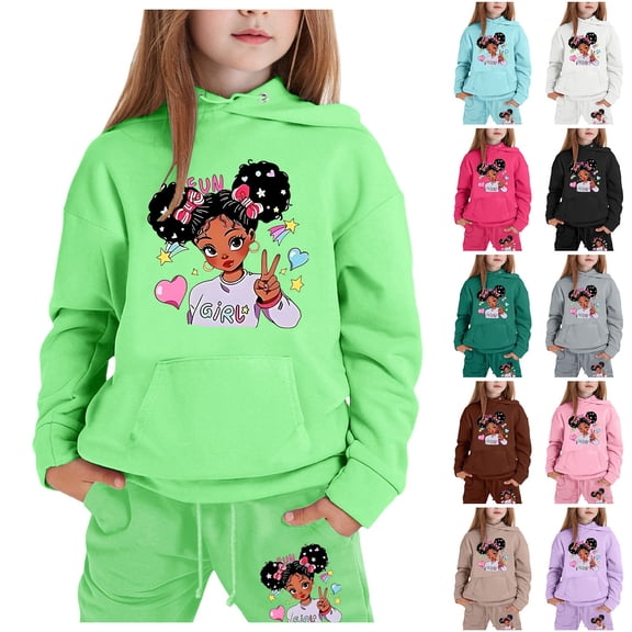 CHENge Girls 2 Piece Outfits Tracksuit Drop Shoulder Hoodie Sweatshirt and Sweatpants Joggers Set with Pockets