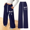 thumbnail image 1 of CHENge Girls Bow Sweatpants Baggy Wide Leg Casual Bowknot Print Elastic Waist Cute Preppy Bottoms Kids Junior Back to School Trousers, 1 of 8