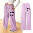 thumbnail image 1 of CHENge Girls Bow Sweatpants Baggy Wide Leg Casual Bowknot Print Elastic Waist Cute Preppy Bottoms Kids Junior Back to School Trousers, 1 of 8
