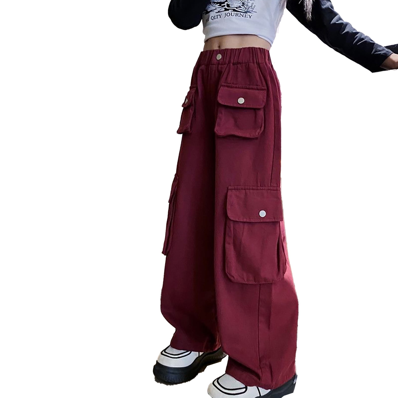 CHENge Girls Cargo Pants Size 7-8,Loose Soft Straight High Waisted