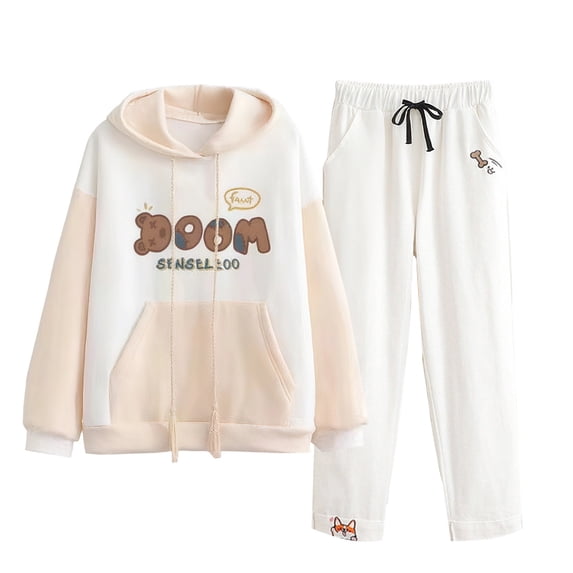 CHENge Girls Fall Outfits,2 Piece Casual Comfortable Fashionable Loose Fit Long Sleeve Hoodie Pullover Tops With Joggers Pants Sweatshirt for Women(Z01-Brown,14years)