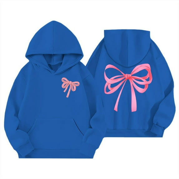 CHENge Girls Hoodies Size 10-12 with Bow Print Design Casual Wear Everyday Wear Durable Cowl Neck Hooded Sweatshirt Pullover Jacket Clothoes(Z3-Blue,3-4 Years)