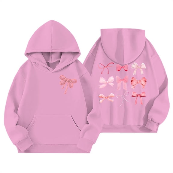 CHENge Girls Hoodies Size 14-16 Fashion Versatile Comfort Bow Print Design Everyday Wear Durable Outdoor Activities Autumn/winter Outwear(Z4-Pink,11-12Years)