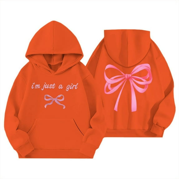 CHENge Girls Hoodies Size 6 Fashion Versatile Comfort Bow Print Design Lightweight Breathable Outdoor Activities Pullover Jacket Clothoes(Z1-Orange,18-24 Months)