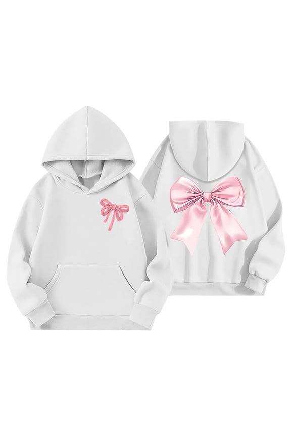 Girls Hoodies Size 7-8 with Bow Print Design Casual Wear Lightweight Breathable Outdoor Activities Pullover Jacket Clothoes(Z5-White,5-6Years)