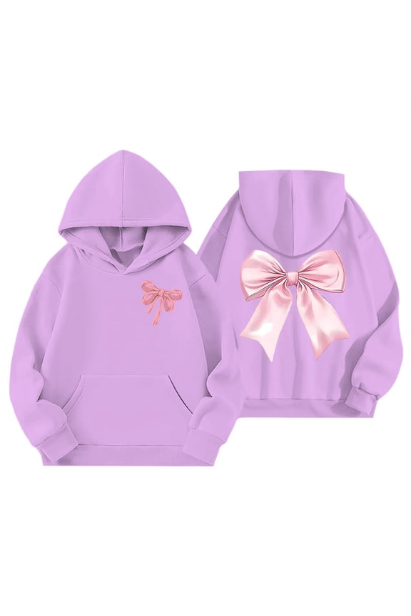 Girls Hoodies Size 8 Fashion Soft Comfort Bow Print Design Lightweight Breathable Cowl Neck Hooded Sweatshirt Pullover Jacket Clothoes(Z5-Purple,9-10Years)