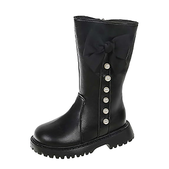 CHENge Girls Leather Riding Knee High Boots with Side Zipper Fashion Round Toe Comfortable Low Heel Lace Up Combat Boots Lug Sole Motorcycle Boots Little Kid/Big Kid