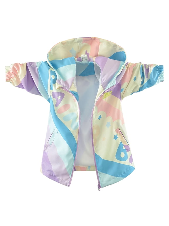 Girls Windbreaker Jacket Size 10-12,Lightweight Casual With Colorful Rainbow Print Autumn Children Warm Waterproofs Hooded Outerwear Outdoor Sports Coat for Kids Youth(C-Purple,9-10 Years)