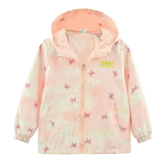 CHENge Girls Windbreaker Jacket Size 10-12,Lightweight Casual With Gradient Print Autumn Children Warm Hooded Outerwear Outdoor Sports Coat for Kids Youth(A-Pink,5-6 Years)