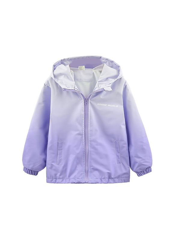 Girls Windbreaker Jacket Size 10-12,Lightweight Casual With Gradient Print Autumn Children Warm Hooded Outerwear Outdoor Sports Coat for Kids Youth(B-Purple,11-12 Years)