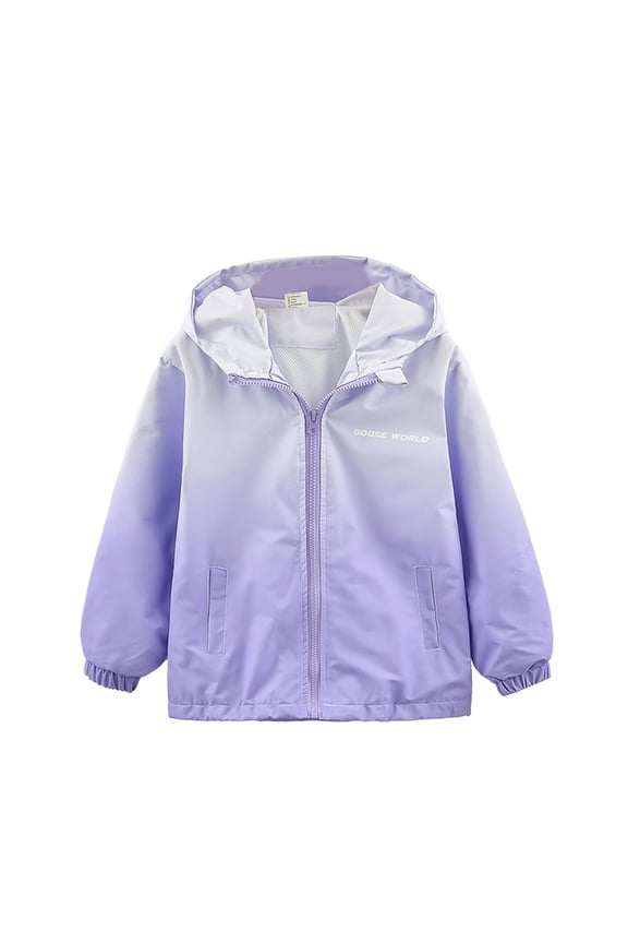 Girls Windbreaker Jacket Size 10-12,Lightweight Casual With Gradient Print Autumn Children Warm Hooded Outerwear Outdoor Sports Coat for Kids Youth(B-Purple,9-10 Years)
