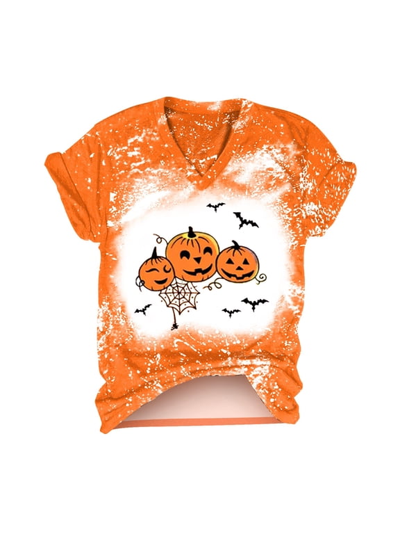 Halloween Ladies Relax V Neck Blouse, Women Light Tee, Spooky Season Skeleton Print Casual Top