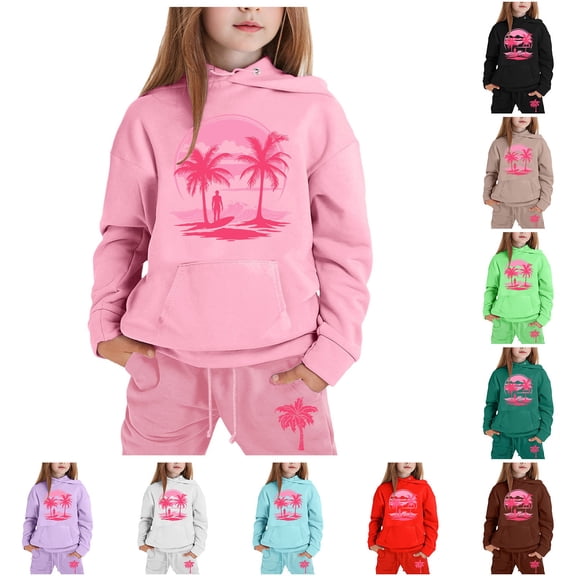 CHENge Kid Girls 2 Piece Outfits Hoodie Sweatsuit Sets Oversized Sweatshirt and Baggy Fall Fashion Sweatpant with Pockets