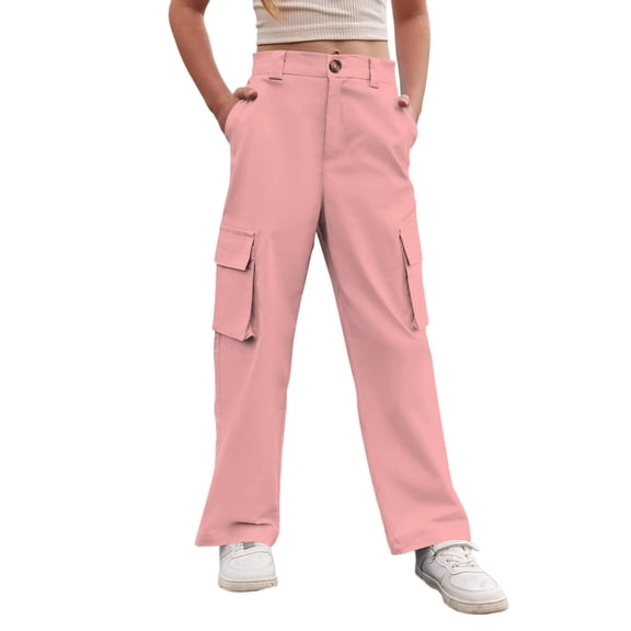 CHENge Kids Baggy Cargo Cargo Wide Leg Pants with Multiple Pockets Loose&oversized Clothes for Girls,Pink 6-7 Years